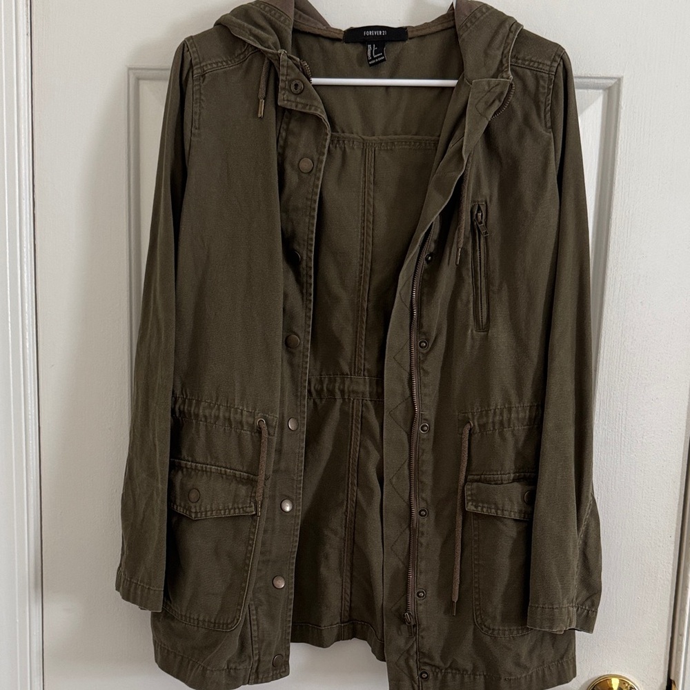 Women's Olive Hooded Jacket size small .